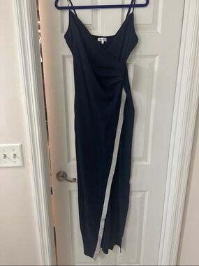 Honey and Rosie Navy Maxi Dress with Silver Rhinestone Trim